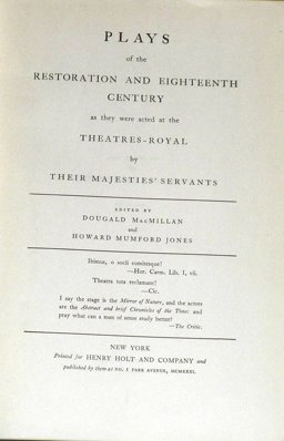 Plays of the Restoration and Eighteenth Century.