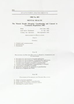 Mental Health (Hospital, Guardianship and Consent to Treatment) Regulations 1983