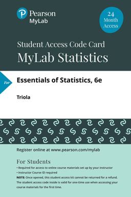 MyLab Statistics with Pearson EText Access Code (24 Months) for Essentials of Statistics 6th 9780134870113 Front Cover