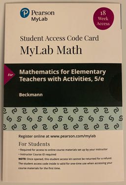 MyLab Math with Pearson EText -- 18 Week Standalone Access Card -- for Mathematics for Elementary Teachers with Activities 5th 9780135901168 Front Cover