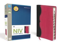 NIV Study Bible, Personal Size, Leathersoft, Gray/Pink, Red Letter Edition, Thumb Indexed