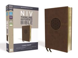 NIV, Thinline Reference Bible (Deep Study at a Portable Size), Large Print, Leathersoft, Brown, Red Letter, Comfort Print