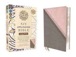 Niv Application Bible, Large Print, Leathersoft, Pink-Gray, Red Letter, Comfort Print