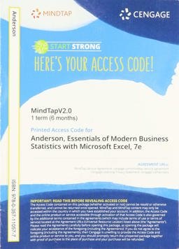 MindTapV2. 0 for Anderson/Sweeney/Williams/Camm/Cochran's Essentials of Modern Business Statistics with Microsoft Excel, 1 Term Printed Access Card