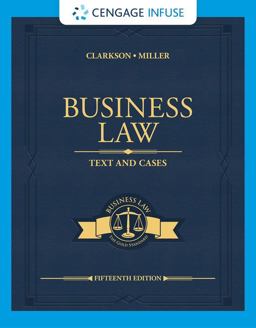 Cengage Infuse for Clarkson/Miller's Business Law: Text and Cases, 1 Term Printed Access Card 15th 9780357804933 Front Cover