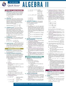 Algebra 2 - REA's Quick Access Reference Chart