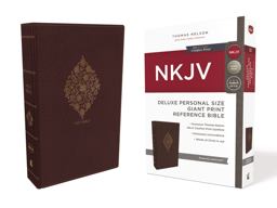 NKJV, Deluxe Reference Bible, Personal Size Giant Print, Imitation Leather, Burgundy, Indexed, Red Letter Edition, Comfort Print