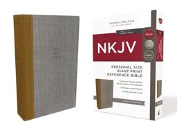NKJV, Reference Bible, Personal Size Giant Print, Cloth over Board, Tan/Gray, Red Letter Edition, Comfort Print