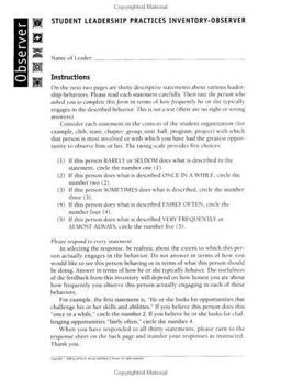 Student Leadership Practices Inventory, Observer Instrument (2 Page Insert, NCR Paper)