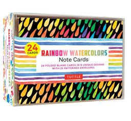 Rainbow Watercolors Note Cards, 24 Blank Cards 8 Unique Designs with 25 Patterned Envelopes  9780804854238 Front Cover