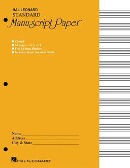 Standard Manuscript Paper - 64 Pages, 12 Staves per Page, 8-1/2 X 11, with Music Notation Guide  9780881884982 Front Cover