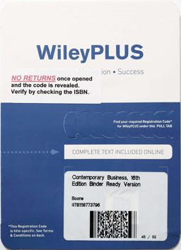Contemporary Business, 16th Edition WileyPLUS Card