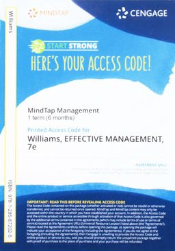 MindTap Management, 1 Term (6 Months) Printed Access Card for Williams' Effective Management, 7th