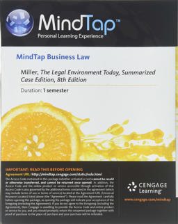 MindTap Business Law, 1 Term (6 Months) Printed Access Card for Miller's the Legal Environment Today - Summarized Case Edition, 8th