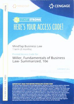 MindTap Business Law, 1 Term (6 Months) Printed Access Card for Miller's Cengage Advantage Books: Fundamentals of Business Law Today: Summarized Case, 10th