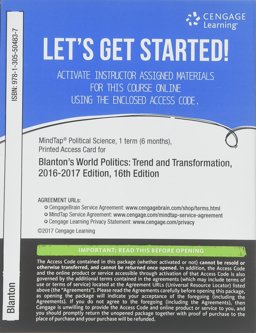 MindTap Political Science, 1 Term (6 Months) Printed Access Card for Blanton/Kegley's World Politics: Trend and Transformation, 2016 - 2017, 16th
