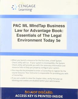LMS Integrated for MindTap Business Law, 1 Term (6 Months) Printed Access Card for Miller's Cengage Advantage Books: Essentials of the Legal Environment Today , 5th