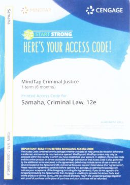 MindTap Criminal Justice, 1 Term (6 Months) Printed Access Card for Samaha's Criminal Law, 12th