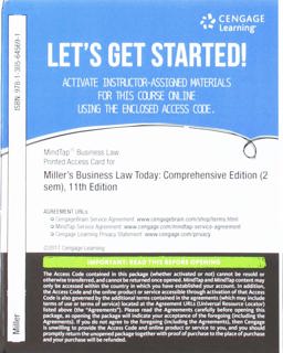 MindTap Business Law, 2 Terms (12 Months) Printed Access Card for Miller's Business Law Today, Comprehensive, 11th