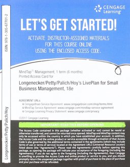 MindTap Management with Live Plan, 1 Term (6 Months) Printed Access Card for Longenecker/Petty/Palich/Hoy's Small Business Management: Launching and Growing Entrepreneurial Ventures, 18th