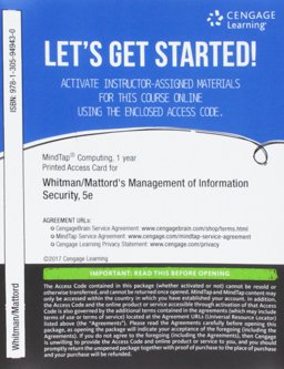 MindTap Information Security, 1 Term (6 Months) Printed Access Card for Whitman/Mattord's Management of Information Security, 5th