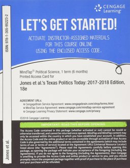 MindTap Political Science, 1 Term (6 Months) Printed Access Card for Jones/Maxwell/Crain/Davis/Wlezein/Flore's Texas Politics Today 2017-2018 Edition, 18th