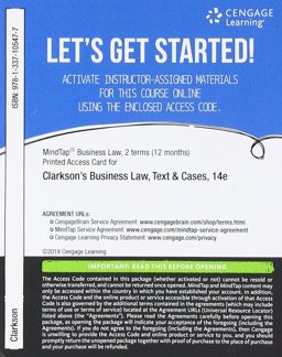 MindTap Business Law, 2 Terms (12 Months) Printed Access Card for Clarkson/Miller/Cross' Business Law: Text and Cases, 14th