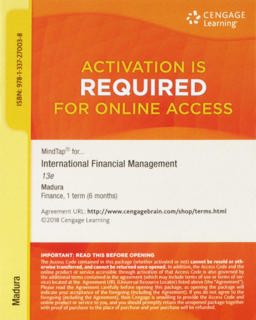MindTap Finance, 1 Term (6 Months) Printed Access Card for Madura's International Financial Management, 13th