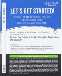 MindTap Psychology, 1 Term (6 Months) Printed Access Card for Kaplan/Saccuzzo's Psychological Testing: Principles, Applications, and Issues