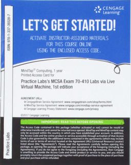 MindTap Networking Lab, 1 Term (6 Months) Printed Access Card for Tomsho's MCSA Guide to Installing and Configuring Microsoft Windows Server 2012 /R2, Exam 70-410 Via Live Virtual Machine Labs