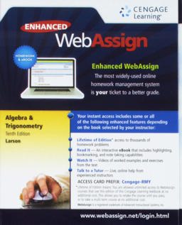 WebAssign Printed Access Card for Larson's Algebra and Trigonometry, 10th Edition, Single-Term