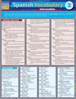 Spanish Vocabulary 2:Intermediate QuickStudy Laminated Reference Guide  9781423216704 Front Cover