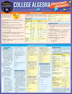 College Algebra Equations and Answers A QuickStudy Laminated Reference Guide  9781423239789 Front Cover