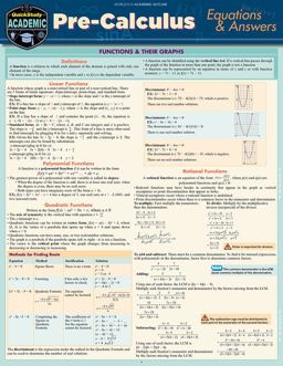 Pre-Calculus Equations and Answers A QuickStudy Laminated Reference Guide  9781423239963 Front Cover