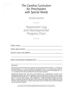 Carolina Curriculum for Preschoolers with Special Needs Assessment Log and Developmental Progress Chart 2nd 9781557667403 Front Cover