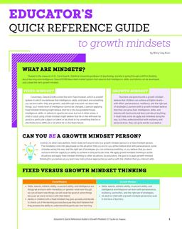 Educator's Quick Reference Guide to Growth Mindsets