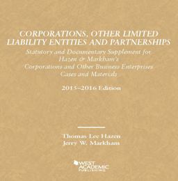 Corporations, Other Limited Liability Entities Partnerships, Statutory Documentary Supplement 15-16