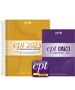 CPT Professional 2023 and e/M Companion 2023 and CPT QuickRef APP Bundle  9781640162709 Front Cover