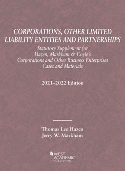 Corporations, Other Limited Liability Entities and Partnerships, Statutory Supplement, 2021-2022 2022nd 9781647088590 Front Cover