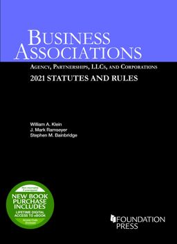 Business Associations Agency, Partnerships, LLCs, and Corporations, 2021 Statutes and Rules 2021st 9781647088774 Front Cover
