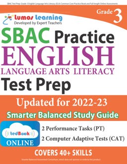 SBAC Test Prep Smarter Balanced Study Guide: Grade 3 English Language Arts Literacy (ELA) Common Core Practice Book and Full-Length Online Assessments  9781940484754 Front Cover