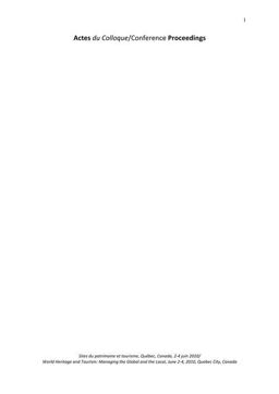 Actes du Colloque Sites du Patrimoine et Tourisme